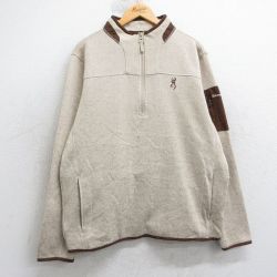 M★古着 BROWNING 長袖 ハーフジップ ジャケット メンズ ワンポイントロゴ ベージュ他 25nov20