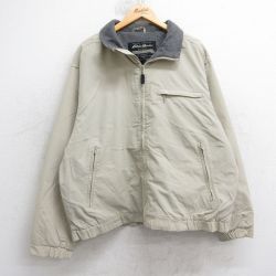 XL★古着 エディーバウアー 長袖 ナイロン ジャケット メンズ 大きいサイズ ベージュ 内側フリース 25nov20
