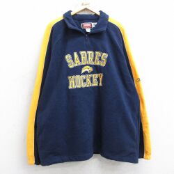 XL★古着 長袖 ハーフジップ フリース ジャケット メンズ 00年代 00s NHL バッファローセイバーズ ラグラン 紺他 アイスホッケー 25nov21