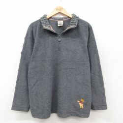 M★古着 長袖 ハーフジップ フリース ジャケット メンズ 00年代 00s ディズニー くまのプーさん グレー 25nov21