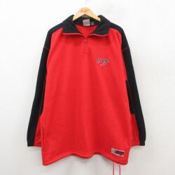 XL★古着 長袖 ハーフジップ フリース ジャケット メンズ 00年代 00s NHL デトロイトウィングス ロング丈 赤他 アイスホッケー 25nov21