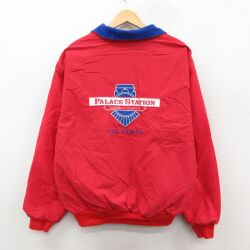 XL★古着 長袖 ナイロン ジャケット メンズ 90年代 90s PALACE STATION 刺繍 大きいサイズ USA製 赤 内側フリース 25nov21