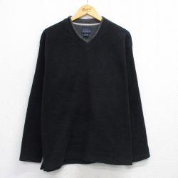 L★古着 ベーシックエディションズ 長袖 フリース ジャケット メンズ 90年代 90s 無地 Vネック 黒 25nov29
