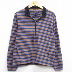 S★古着 ランズエンド 長袖 ハーフジップ フリース ジャケット メンズ 90年代 90s USA製 紺他 ボーダー【spe】 25nov29