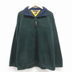 L★古着 トミーヒルフィガー 長袖 ブランド ハーフジップ ジャケット メンズ 90年代 90s ワンポイントロゴ 緑 25dec01