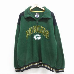 XL★古着 ミラージュ 長袖 ハーフジップ フリース ジャケット メンズ 90年代 90s NFL グリーンベイパッカーズ 刺繍 ツートンカラー 緑 アメフト スーパーボウル【spe】 25dec01