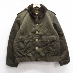 L★古着 長袖 ナイロン ジャケット メンズ 80年代 80s 襟ファー USA製 タロン 茶系 内側キルティング 25dec02