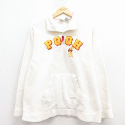 L★古着 長袖 ハーフジップ フリース ジャケット メンズ ディズニー くまのプーさん 刺繍 白 25dec02