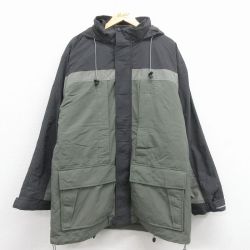 XL★古着 IZOD 長袖 ナイロン ジャケット マウンテン パーカー メンズ ロング丈 ツートンカラー 薄緑 内側フリース 25dec02