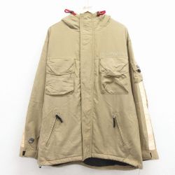 XL★古着 トミーヒルフィガー 長袖 ブランド ナイロン ジャケット パーカー メンズ ベージュ 内側フリース 25dec08