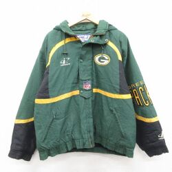 XL★古着 長袖 ナイロン ジャケット パーカー メンズ 90年代 90s NFL グリーンベイパッカーズ 緑 内側キルティング アメフト スーパーボウル【spe】 25dec09