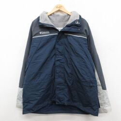 XL★古着 コロンビア 長袖 ナイロン ジャケット メンズ 00年代 00s ワンポイントロゴ 大きいサイズ ロング丈 紺他 内側フリース 25dec09