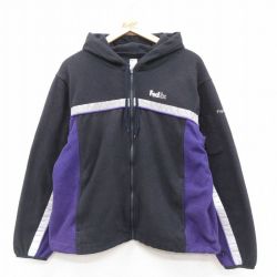L★古着 長袖 フリース ジャケット パーカー メンズ FedEx リフレクター 黒他 25dec11