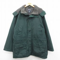 XL★古着 ランズエンド 長袖 マウンテン ジャケット パーカー メンズ 00年代 00s ロング丈 緑 内側キルティング 内側フリース【spe】 25dec11