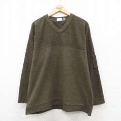 L★古着 アリゾナスポーツ 長袖 フリース ジャケット メンズ 00年代 00s Vネック 濃緑系 25dec11