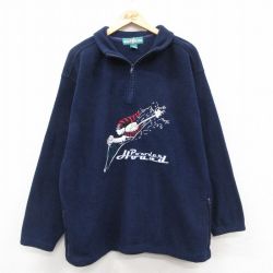 L★古着 ビッグドッグス BIGDOGS 長袖 ハーフジップ フリース ジャケット メンズ 00年代 00s スキー 刺繍 紺 25dec11