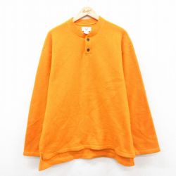 L★古着 長袖 フリース ジャケット メンズ ヘンリーネック USA製 オレンジ 25dec11