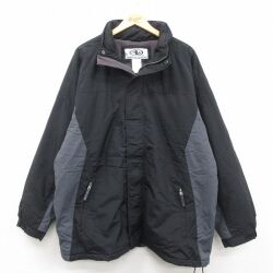 XL★古着 長袖 ナイロン ジャケット メンズ 大きいサイズ ロング丈 黒 内側フリース 25dec13