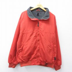 XL★古着 長袖 ナイロン ジャケット メンズ オレンジ系 内側フリース 25dec16