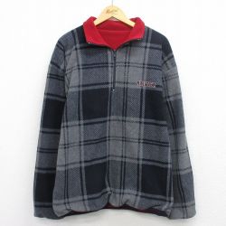 L★古着 ノーティカ 長袖 ブランド ハーフジップ フリース ジャケット メンズ ワンポイントロゴ リバーシブル グレー他 チェック 25dec20