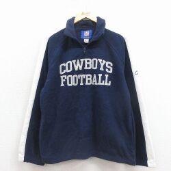 M★古着 リーボック 長袖 ハーフジップ フリース ジャケット メンズ 00年代 00s ダラスカウボーイズ 刺繍 ツートンカラー ラグラン 紺 アメフト スーパーボウル 25dec19