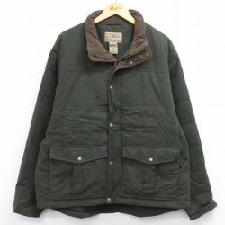 XL★古着 エルエルビーン 長袖 オイル ダウン ジャケット メンズ 00年代 00s ワンポイントロゴ コットン 濃緑 内側キルティング【spe】 25dec22