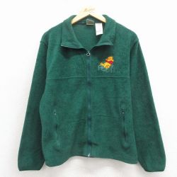 M★古着 長袖 フリース ジャケット メンズ ディズニー くまのプーさん 緑 25dec24