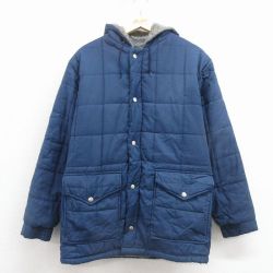 S★古着 長袖 キルティング ジャケット パーカー メンズ 80年代 80s 紺 内側ボア 25dec26