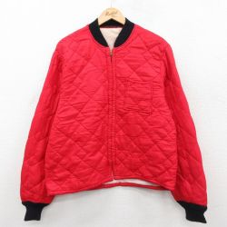 M★古着 長袖 キルティング ジャケット メンズ 70年代 70s 赤他 26jan10