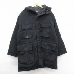 XL★古着 ラルフローレン ポロスポーツ 長袖 ブランド ナイロン ダウン ジャケット パーカー メンズ ワンポイントロゴ ロング丈 黒 26jan14