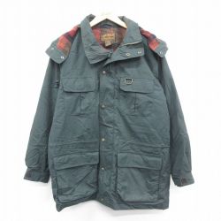 M★古着 エディーバウアー 長袖 ジャケット マウンテン パーカー メンズ 90年代 90s ロング丈 濃緑系 内側ウール 26jan14