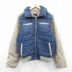 M★古着 長袖 ナイロン ジャケット メンズ 90年代 90s ツートンカラー 紺他 26jan14