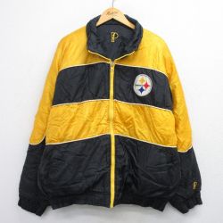 XL★古着 長袖 ナイロン ジャケット メンズ 00年代 00s NFL ピッツバーグスティーラーズ 刺繍 リバーシブル 大きいサイズ 黒他 アメフト スーパーボウル【spe】 26jan14