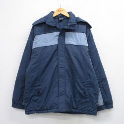 XL★古着 ナイキ NIKE 長袖 ナイロン ジャケット パーカー メンズ 00年代 00s 紺 内側フリース 26jan19