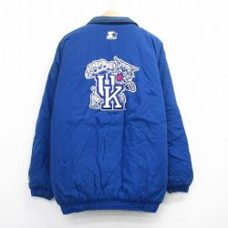 XL★古着 スターター STARTER 長袖 ナイロン ジャケット メンズ 00年代 00s KENTUCKY 刺繍 大きいサイズ ロング丈 青【spe】 26jan19