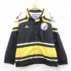 XL★古着 長袖 ナイロン ジャケット メンズ 90年代 90s NFL ピッツバーグスティーラーズ 刺繍 大きいサイズ 黒他 アメフト スーパーボウル 26jan19
