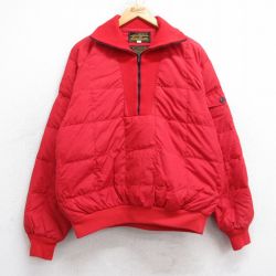 L★古着 エディーバウアー 長袖 ハーフジップ キルティング ダウン ジャケット メンズ 90年代 90s 赤 26jan16