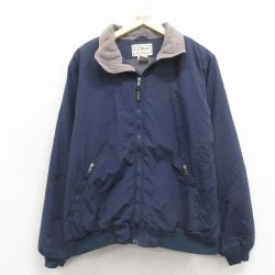 M★古着 エルエルビーン 長袖 ナイロン ジャケット メンズ 00年代 00s ワンポイントロゴ 紺 内側フリース 26jan22
