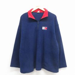 L★古着 長袖 ハーフジップ フリース ジャケット メンズ 90年代 90s ナイアガラの滝 カナダ製 紺 26jan23