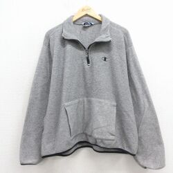 XL★古着 チャンピオン champion 長袖 ハーフジップ フリース ジャケット メンズ 90年代 90s ワンポイントロゴ USA製 グレー 26jan23