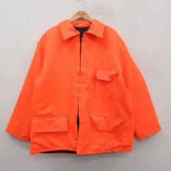 XL★古着 長袖 ジャケット パーカー メンズ 90年代 90s 大きいサイズ USA製 オレンジ 内側キルティング 26jan30