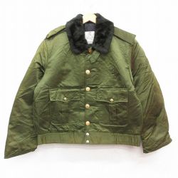 L★古着 長袖 ナイロン ジャケット メンズ 80年代 80s 襟ボア USA製 濃緑 内側キルティング 26jan30