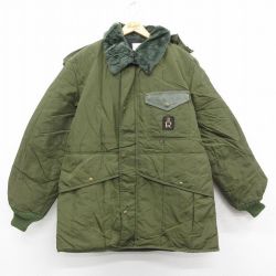 XL★古着 長袖 ナイロン ジャケット パーカー メンズ 90年代 90s 襟ボア 大きいサイズ ロング丈 USA製 濃緑 内側キルティング【spe】 26jan30
