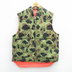 L★古着 ベスト メンズ 80年代 80s ダックハンターカモ 薄緑他 迷彩 26feb09
