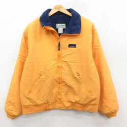 L★古着 エルエルビーン 長袖 ナイロン ウォームアップ ジャケット メンズ 90年代 90s ワンポイントロゴ 黄 内側フリース【spe】 26feb12
