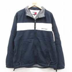 L★古着 トミーヒルフィガー 長袖 ブランド ナイロン ジャケット メンズ 90年代 90s ワンポイントロゴ 紺他 内側フリース 26feb18