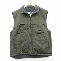 L★古着 オールドネイビー OLD NAVY ナイロン ベスト メンズ 00年代 00s 濃緑 内側フリース 26feb18