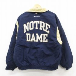 XL★古着 チャンピオン champion 長袖 ナイロン ジャケット メンズ 00年代 00s ノートルダム 刺繍 大きいサイズ 紺他 26feb18