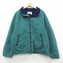 XL★古着 エディーバウアー 長袖 ナイロン ジャケット メンズ 00年代 00s ワンポイントロゴ 緑 内側フリース 26feb18