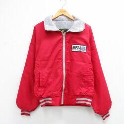 XL★古着 長袖 ナイロン ジャケット メンズ 90年代 90s MFA USA製 赤他 内側フリース 26feb25